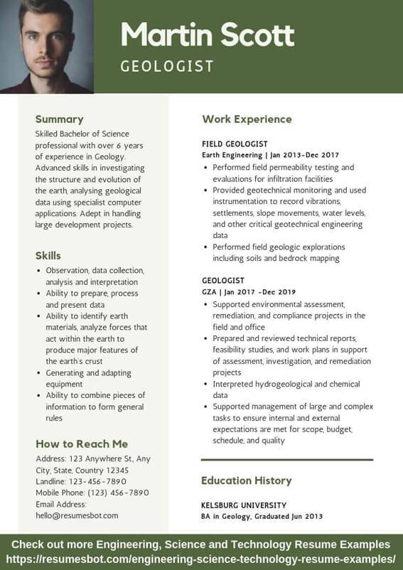 Geologist Resume Example