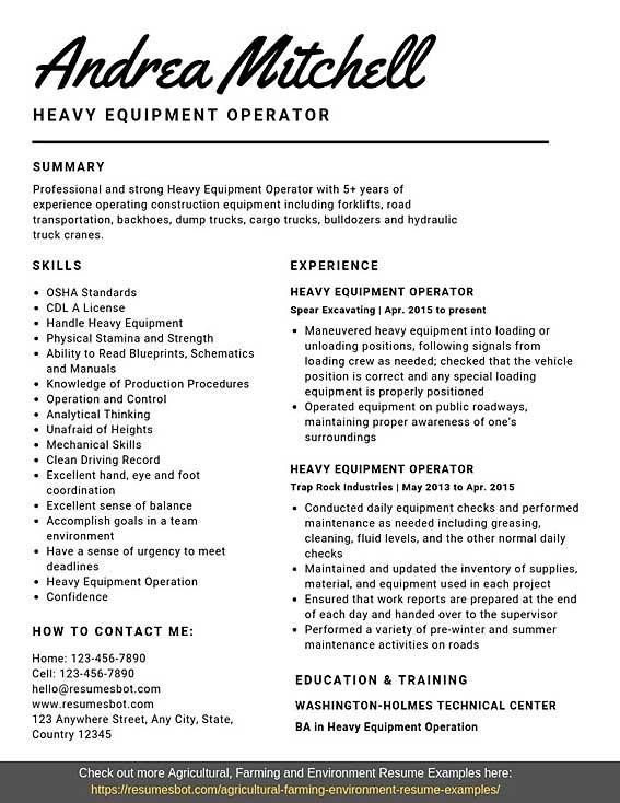 Heavy Equipment Operator Resume Samples & Templates [PDF+Word] 2023