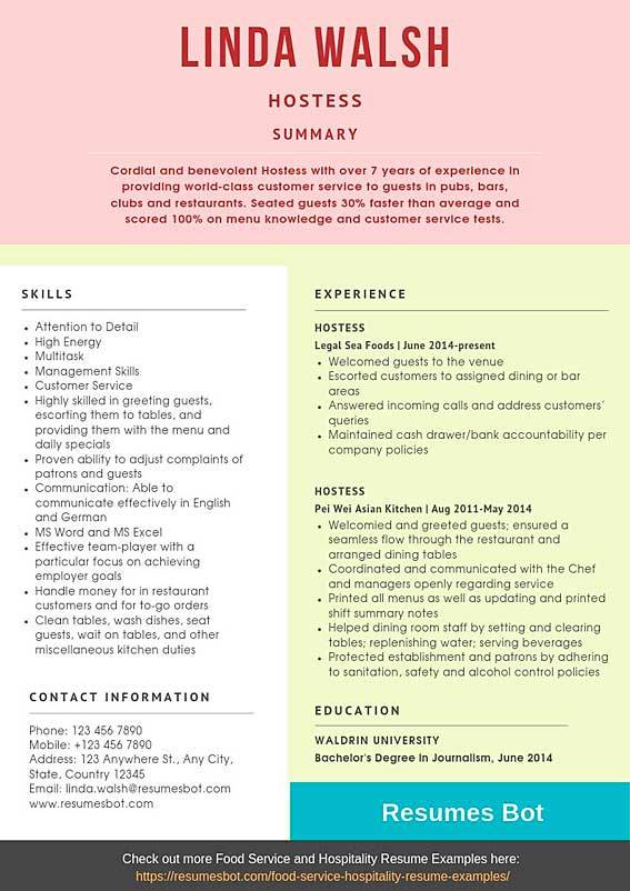 Hostess Resume Samples and Tips PDF DOC Templates 2024 RB