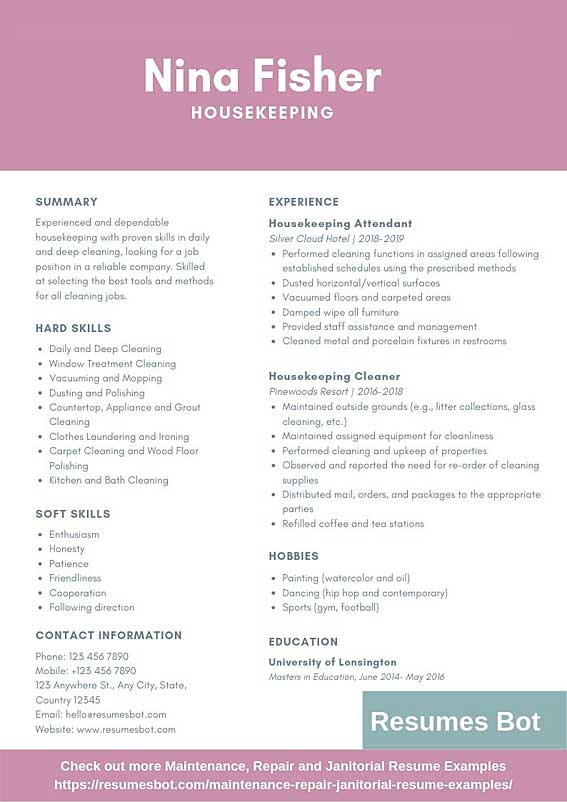 housekeeping resume samples