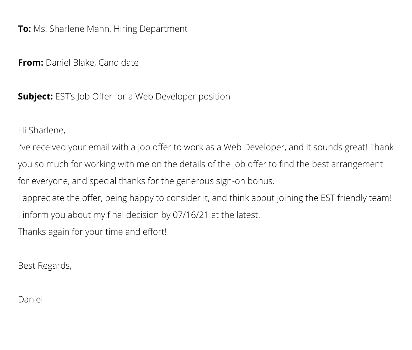 How To Respond To A Job Offer Via An Email Samples Resumes Bot   How To Respond To A Job Offer Email Sample 