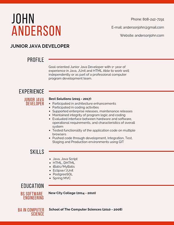 experience java developer resume