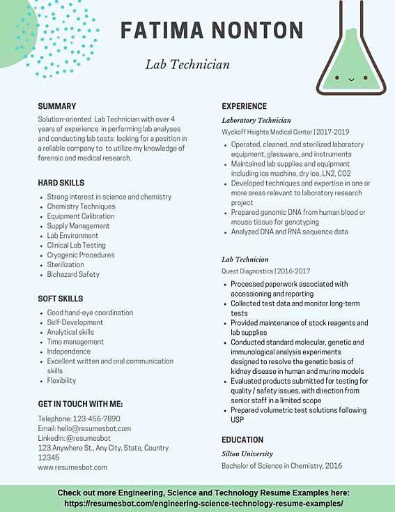 Lab Technician Resume Example