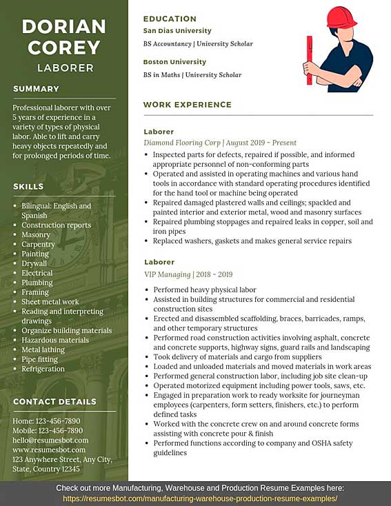 simple resume format for labour