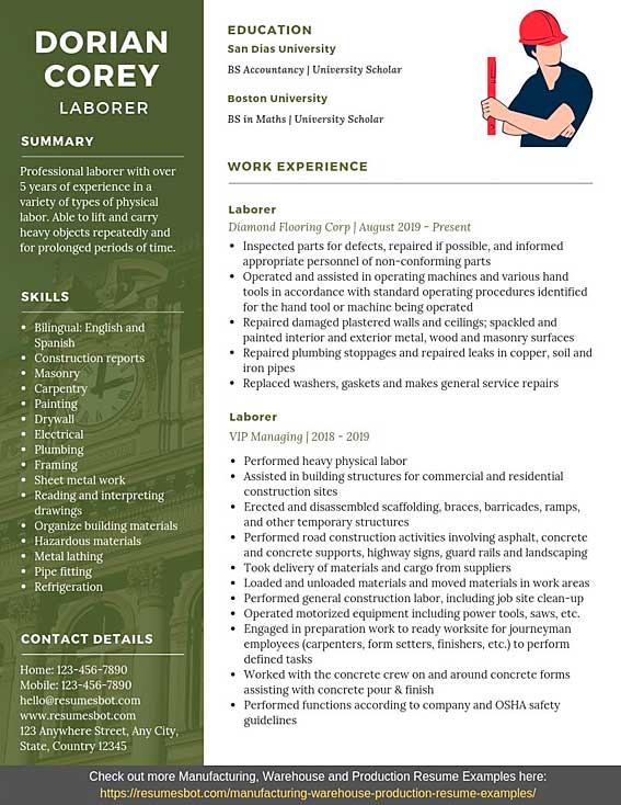 Laborer Resume Samples & Templates [PDF+Word] 2024 | RB