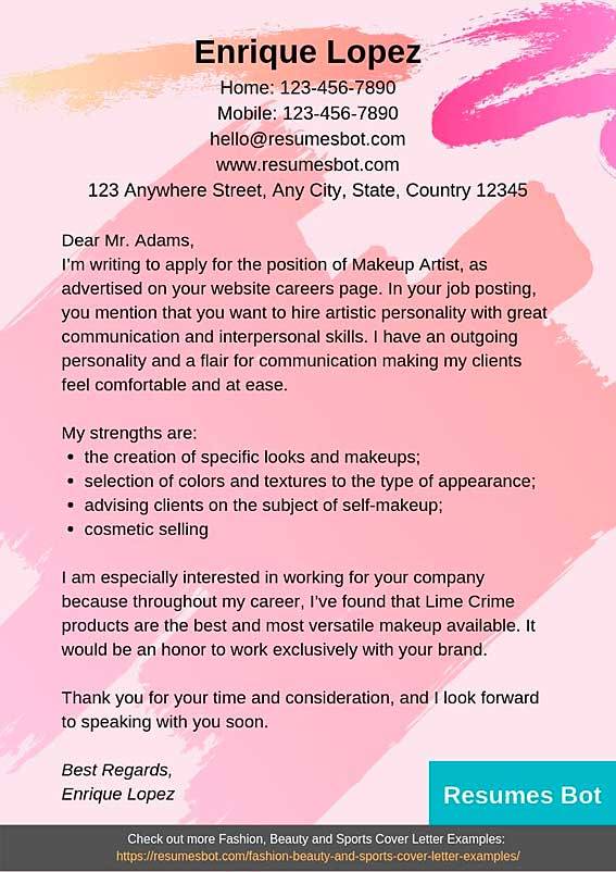 Makeup Artist Cover Letter Samples & Templates [PDF+Word ...