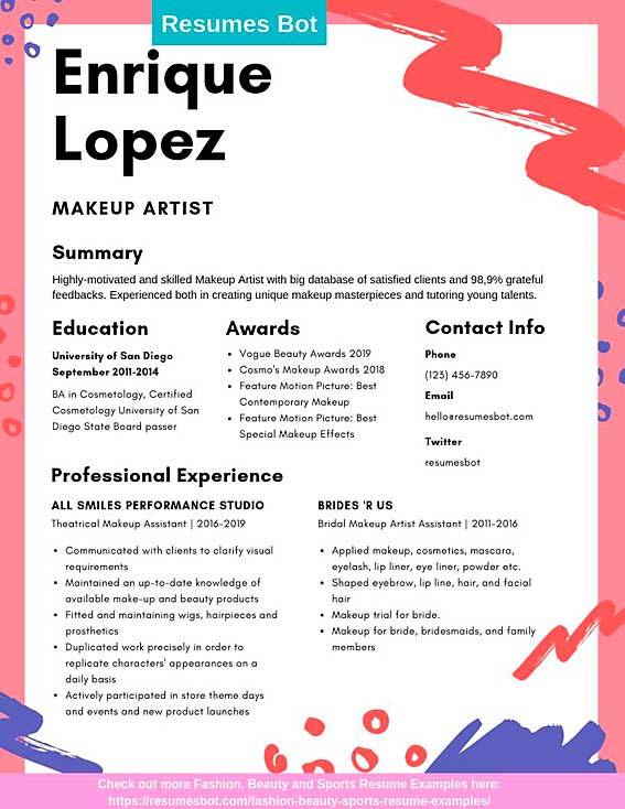 make up artist resume template