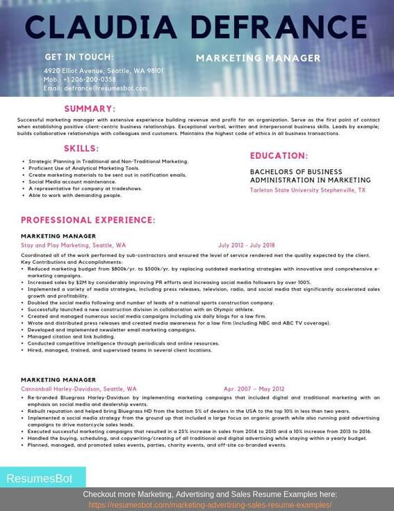 Marketing Manager Resume Samples And Tips Pdf Doc Resumes Bot