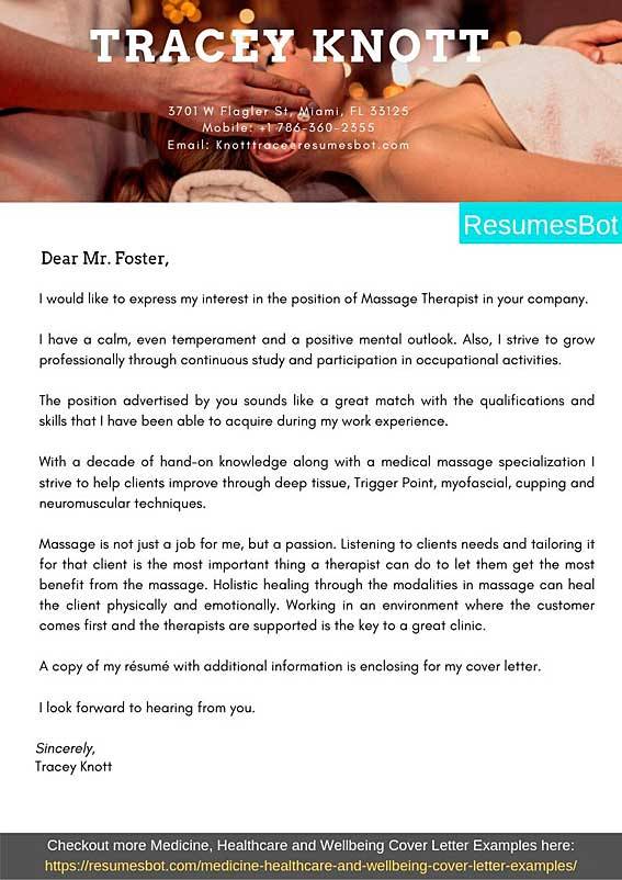 sample cover letter for massage therapist with no experience