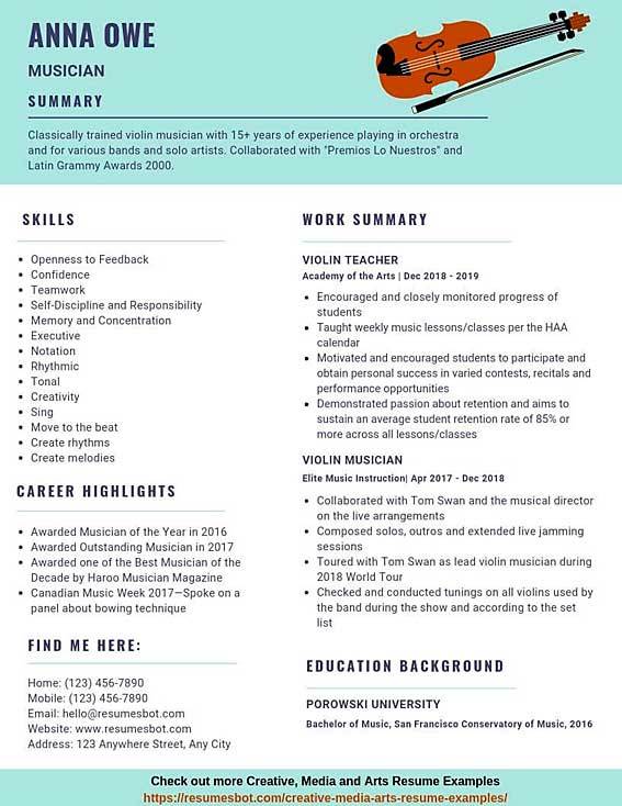 resume help music as job experience