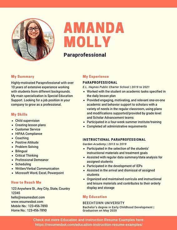 Paraprofessional Resume Samples Templates Pdf Doc 22 Paraprofessional Resumes Bot