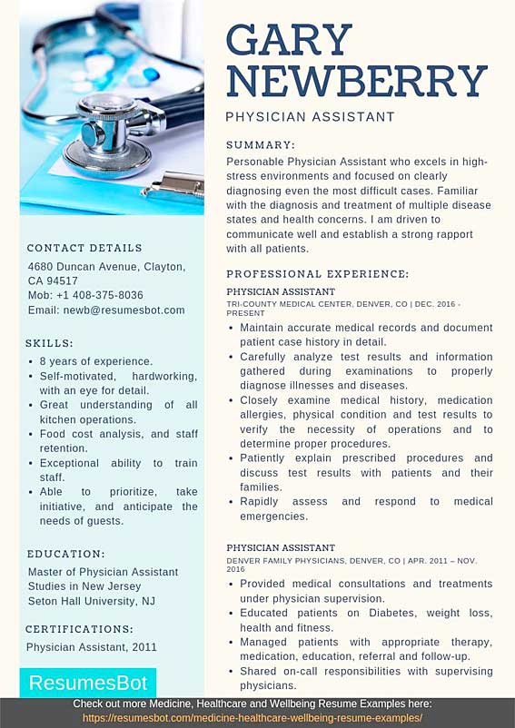 Physician Assistant Resume Samples Salary Certification Action Words Pdf Doc Templates 2021 Resumes Bot