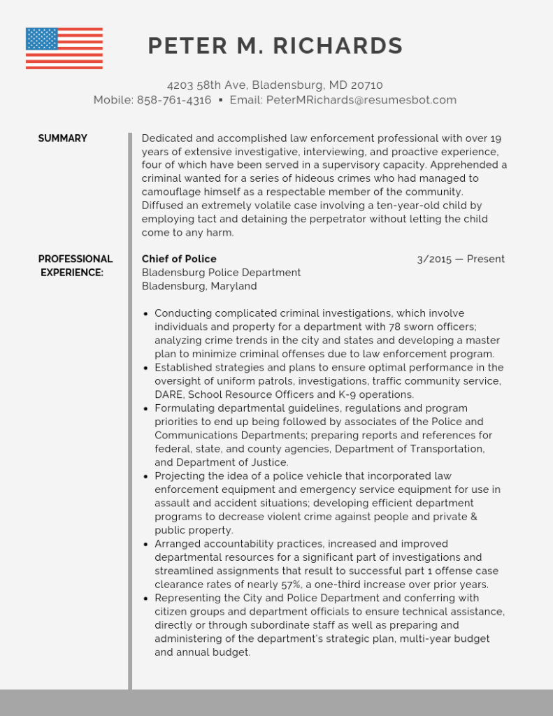 Chief Of Police Resume Template