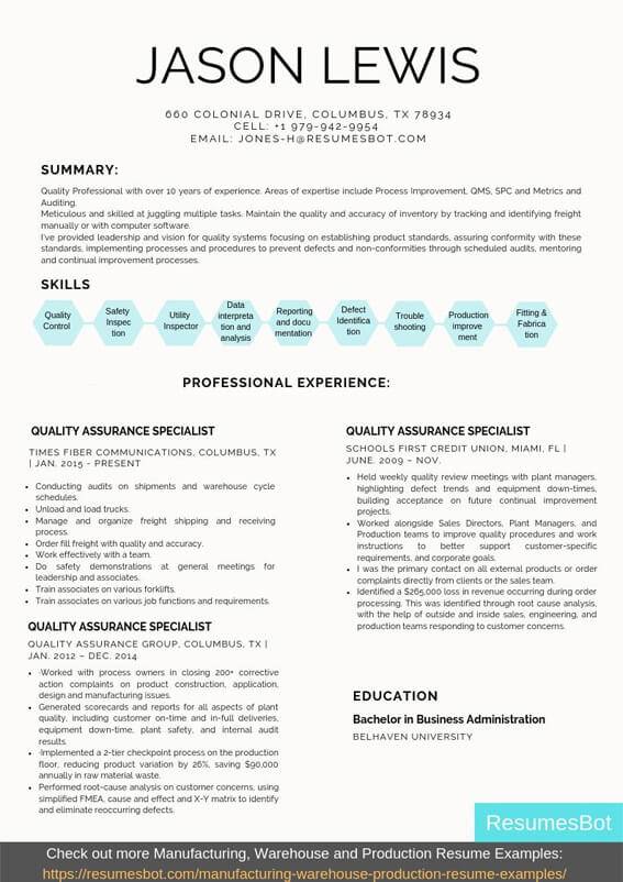 Quality Assurance Specialist Resume Example