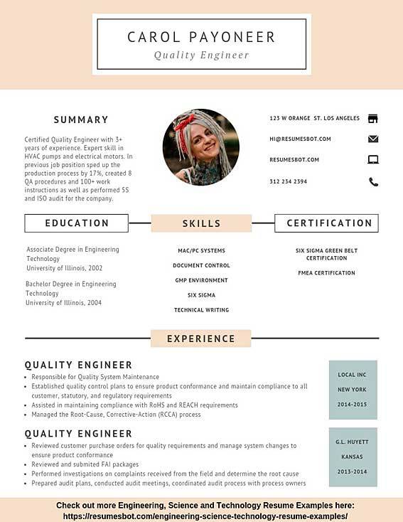 Quality Engineer Resume Example