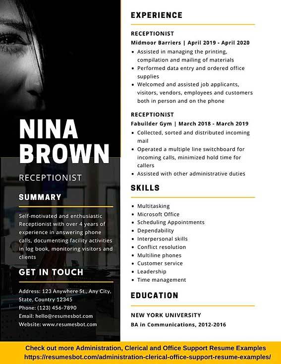 Receptionist Resume Samples and Tips PDF+DOC | Resumes Bot