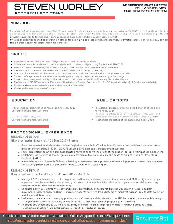 resume sample for research assistant