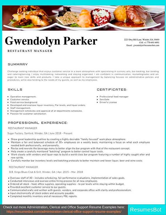 Restaurant Manager Resume Samples Amp Templates Pdf Doc 2020