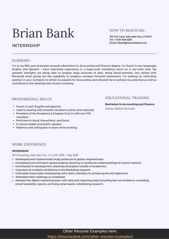 internship resume examples no experience