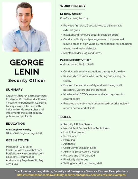 how to write a resume for a security job