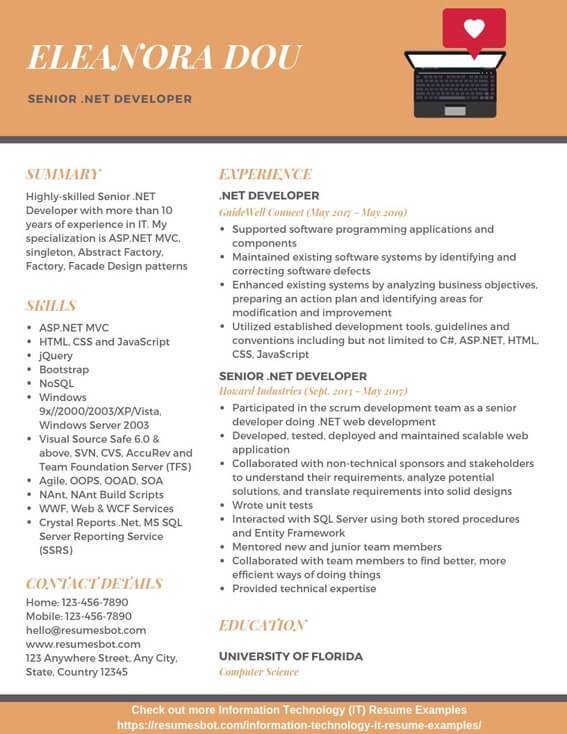 Dot Net Developer Resume Example (Free Guide)