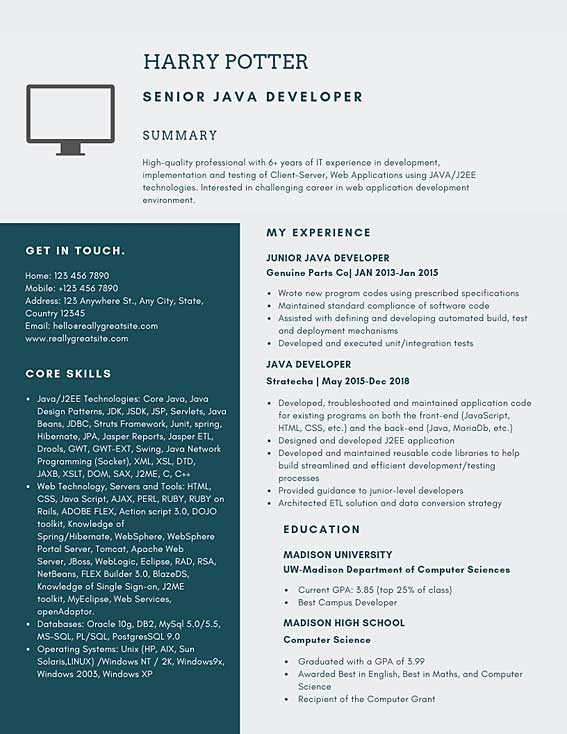 Senior Java Developer Resume Example