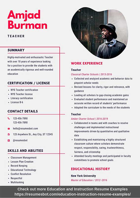 Teacher Resume Samples Templates Pdf Doc 2021 Teacher Resumes Bot