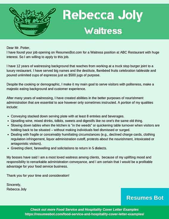 an application letter for the position of a waitress