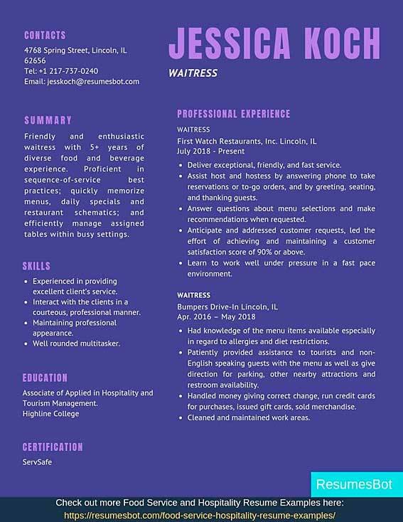 waitress resume help